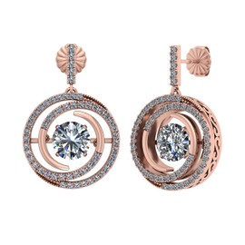 Central Diamond Center Circle Swirl Dancing Gemstone Dangle Earrings 925 Silver & Pure Brilliance Zirconia (Rose Gold Plated)