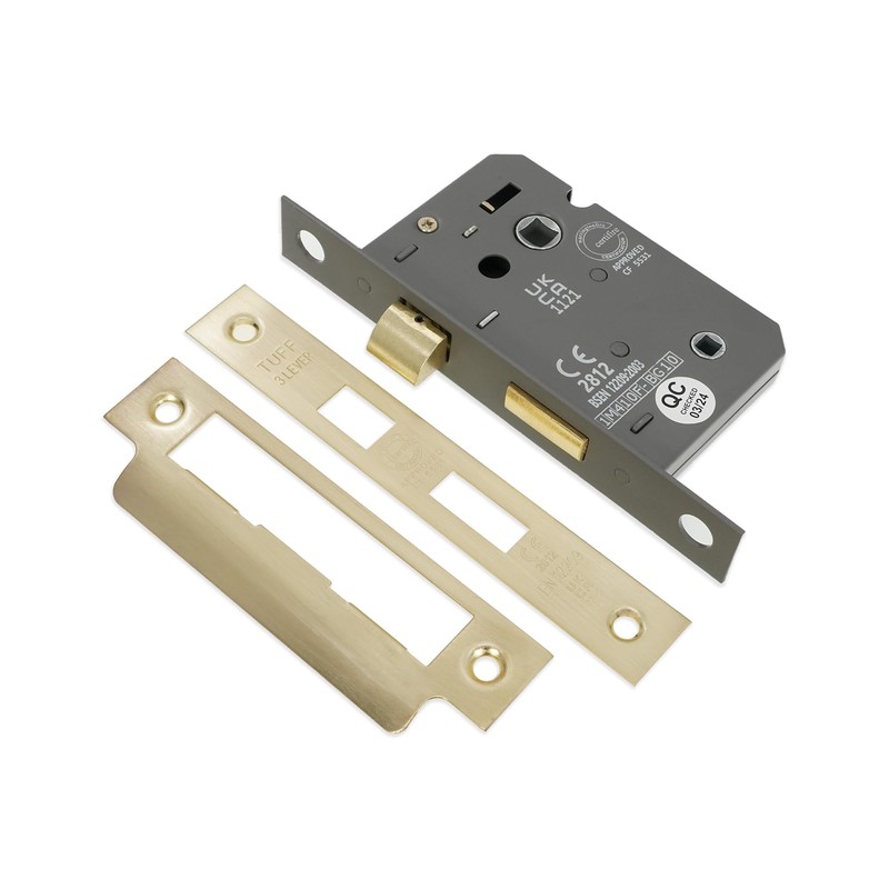 Infinity Decor Fire Rated Satin Brass 3 Lever Mortice Bathroom
