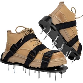 Black Lawn Aerator Shoes with 6 Adjustable Straps, Heavy Duty Spiked Garden Yard Aerator Tool for Lawn Aeration, Grass Garden Use, Perfect for Homeowners, Gardeners, Landscapers and DIY Lawn Care