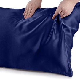 Hafaa Navy Satin Pillowcase 2 Pack – Standard Size (50x75cm) Envelope Closure Satin Silk Pillowcases for Hair and Skin – Luxury Soft Hotel Quality Anti Wrinkled Silk Pillow Case