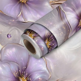 HOMETITUTE Purple Floral Wallpaper Peel and Stick Embossed Flower Contact Paper Wall Paper Stick 17.7" x 118.1" Self Adhesive Vinyl Wall Covering for Bedroom Vanity Accent Decor