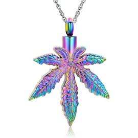 Urn Necklace for Ashes Maple Leaf Cremation Jewelry for Women Men Stainless Steel Ashes Pendant Leaf Cremation Jewelry Urn Pendant Ashes Holder Memorial Necklace (rainbow)