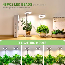 Brightown Plant Grow Light, LED Growing Light for Indoor Plants, 2 Head 96 LED Adjustable Height Growing Lamp with Timer, 3 Dimmable Brightness Levels