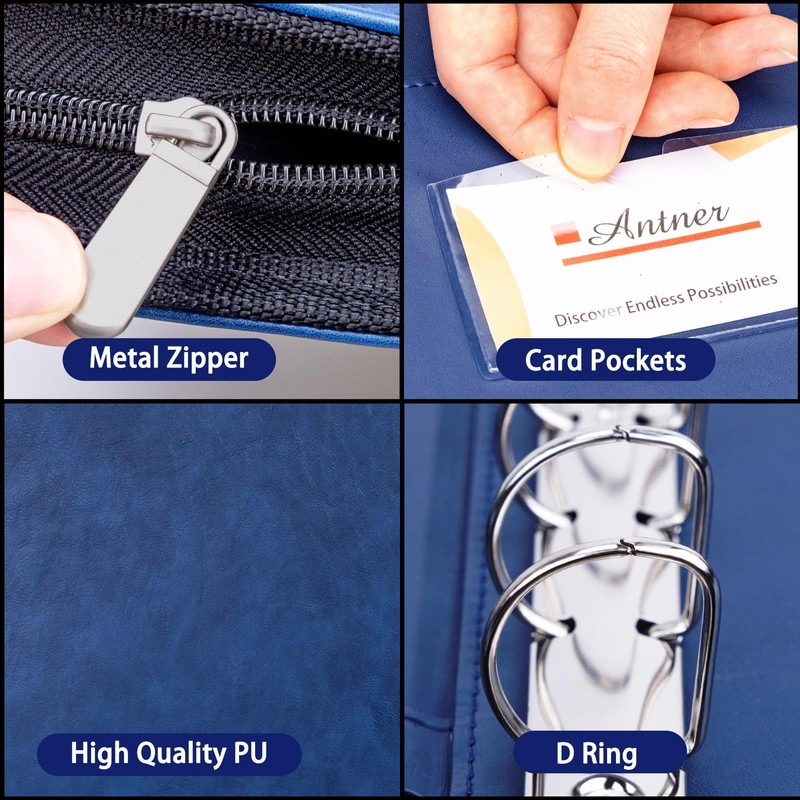 Antner Zippered 7 Ring Business Check Binder Portfolio for 3-Up