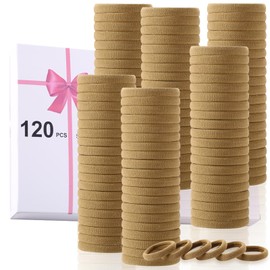 LuSeren 120 Pcs No Damage Hair Ties for Women Thick Hair, Stretchy Soft Seamless Nylon Cloth Elastic Hair Ties Ponytail Hair Holders Hair Elastics Hair Band for Women Light Brown Color