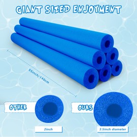 Hollowfly 6 Pack Jumbo Pool Noodles Swimming Floating Foam Tube Extra Large Hollow Bright Swimming Pool Noodles Bulk Heavy Duty for Boys Girls Adults(Blue,55 x 3.5 Inch)