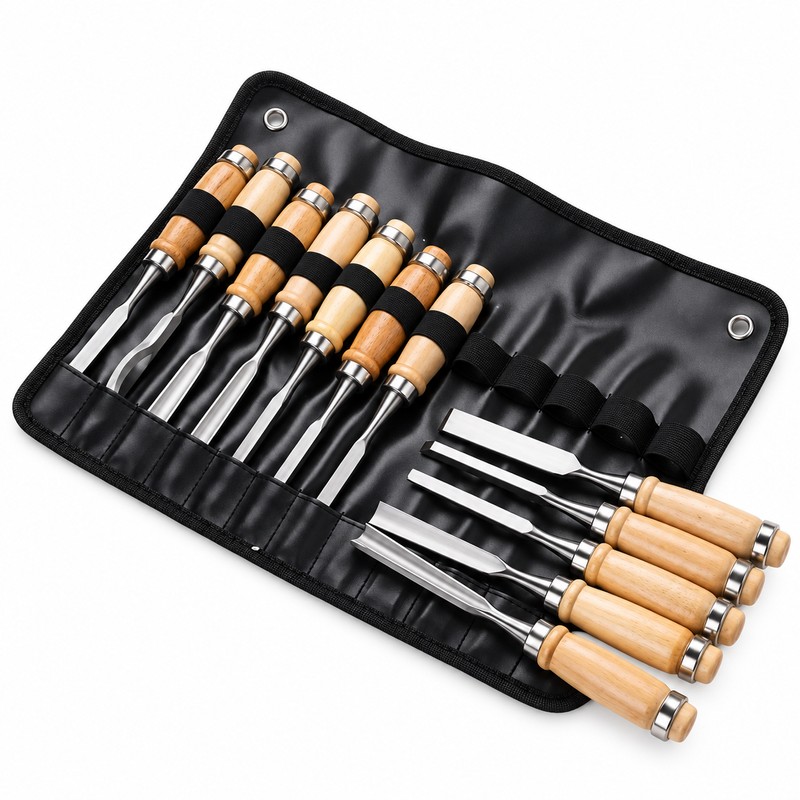 12-Piece Wooden Carving Chisel Set – Full-Size Woodworking Knives and