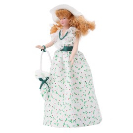 1:12 Miniature Porcelain Doll, 15.5 x 5 cm, Green Dress Women Lady Doll Elegant Dollhouse Accessory