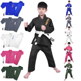 POZTEV Kids Brazilian Jiu Jitsu Gi For Kids BJJ Gi Youth Grappling Kimonos Preshrunk Lightweight Children Martial Arts Training Uniform With Free White Belt (BL,K00)