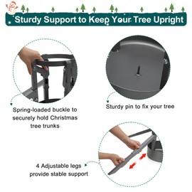 Christmas Tree Stand for Real Trees, Heavy Duty Xmas Tree Stand with Water Reservoir, Fast Clamped Tree Up to 6" in Diameter, Fits 9FT Real and Artificial Trees (Silver)