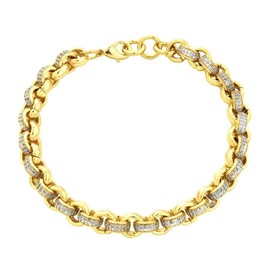 THE BLING KING New 8mm Gold Plated Belcher Bracelet with CZ Stones - 29g, 8 Inches