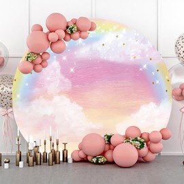 AOFOTO 6x6ft Pink Clouds Round Backdrop Cover Colorful Rainbow Dreamly Sky Shiny Glitter Stars Polyester Cirlcle Background Little Girl Newborn Baby Shower Birthday Party Decoration Party Supplies