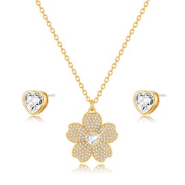 CLASSYZINT Gold Heart Necklace and Earring Set Heart Stud Earrings Flower Pendant Necklace Love Heart Bridesmaid Jewelry Set Wedding Jewelry Mother's Day Gifts