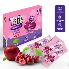 Tail Fruit Roll Healthy Snacks 48 Individual Packs Cherry (Cereza) Flavor for Kids and Adults. No added sugar, non-GMO, source of vitamins, fiber.