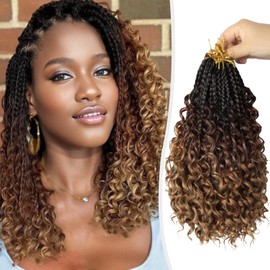 Mebeli Goddess Box Braids Crochet Hair,12inch Pre Looped Boho Braid Crochet Hair with curly Ends,8pcs Crochet Bohemian Box Braids Synthetic Hair Extensions for Black Women(12inch,#1B/33/30)