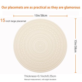 15" Round Beige Plastic Placemats Set of 8, Waterproof Table Mats