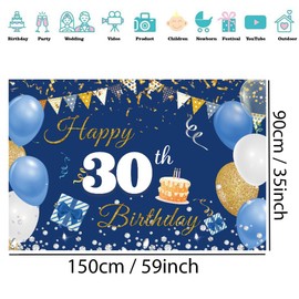 30th Birthday Decoration Men/Women, 30th Birthday Banner Blue, 30th Birthday Fabric Sign Poster, 30th Birthday Background Banner Man Birthday Party Decoration