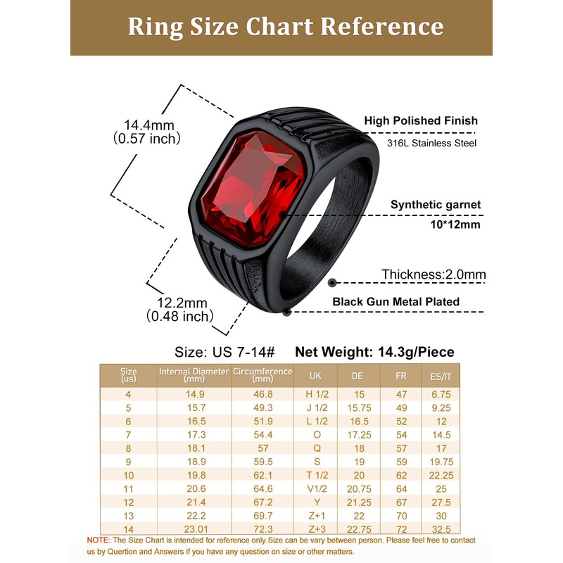 Bestyle Chunky Band Ring for Men, Stainless Steel Ring with