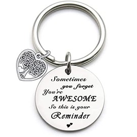 Tecreo Sometimes You Forget You're Awesome Inspirational Keychain for Boys/Girls/Men/Women Coworker Keychain Retirement Birthday Gift, silver