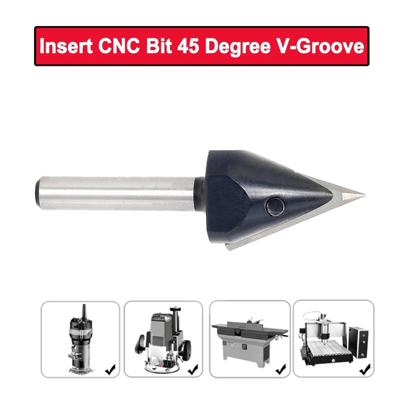 Insert Carbide V-Groove 45-Degree Router Bit 1/4 Inch Shank, Replacement