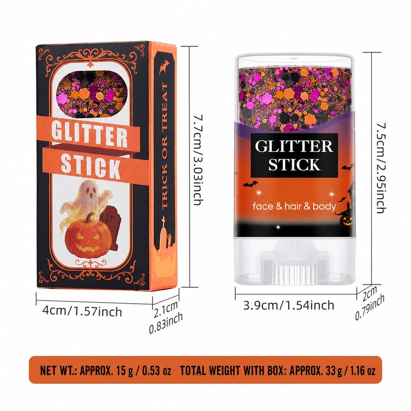 Halloween Glitter Stick Duo, Orange Pink and Purple Gold