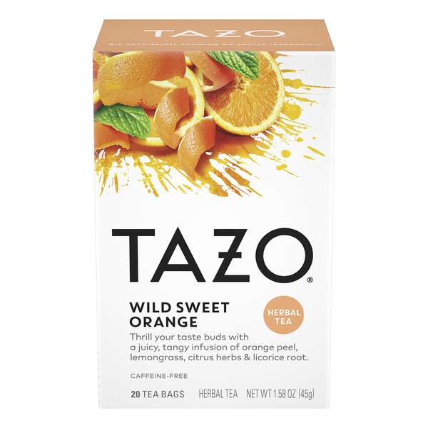 Tazo Herbal Tea Tea Bags For a Citrus Beverage Wild Sweet Orange Caffeine-Free 20 Tea Bags
