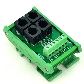 Electronics-Salon DIN Rail Mount RJ11/RJ12 6P6C 4-Way Buss Board Interface Module.