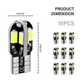 Stacool 10PCS T10 Interior Car Lights,12V Super Bright T10 LED Bulb for Map Lights,Reading Lights,License Plate Lights,Universal 5630 8SMD Car LED Lights Car Accessories for Most Cars (White)