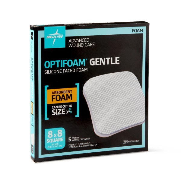 Medline Optifoam Gentle Silicone-Faced Foam Dressing, 8" x 8", Box