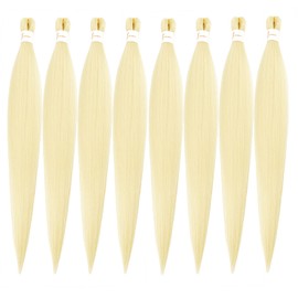 Ubeleco Braiding Hair, Pre-stretched Braiding Hair 8 Packs 48 Inch Soft Yaki Texture, No Itch, Hot Water Setting Hair Extensions for Braids Bleached Blonde (48in,#613)