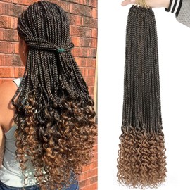 Mscat 24 Inch Goddess Box Braids Crochet Hair with Curly Ends 8 Packs Pre-looped 3X Synthetic Boho Box Braiding Hair for Women (15Strands/pack T27#)