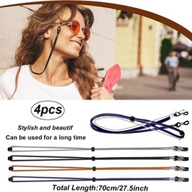 shaohui 4 Pieces Universal Leather Eyeglass Chain - Unisex Eyewear Straps, Lanyard Anti-Slip Glasses Straps, Adjustable Eyeglass Neck Straps, Suitable for Men and Women