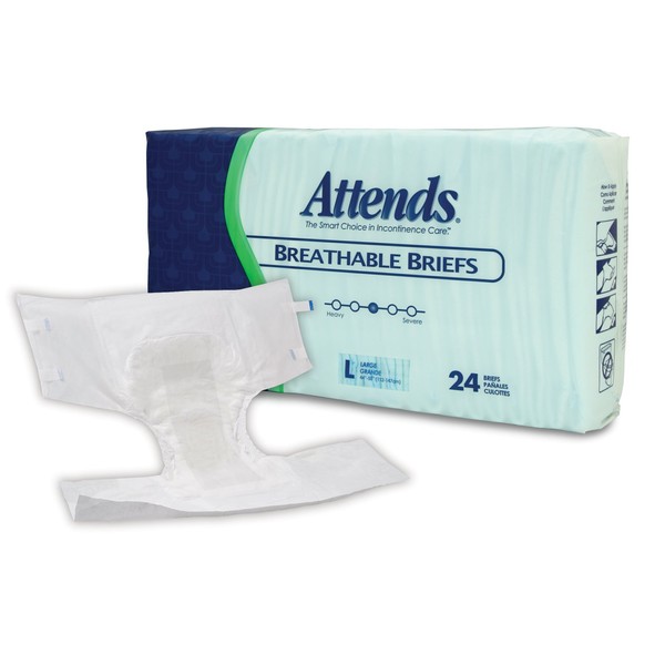 Attends Care Advanced Briefs with Odor-Shield for Adult Incontinence Care, Large, Unisex, 24 Count
