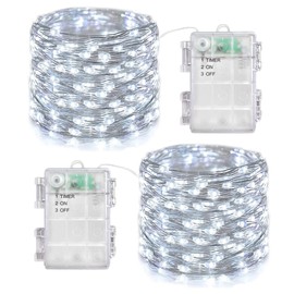 LIGHTOP Fairy Lights Battery Operated String Lights 2 Pack 100 LED Waterproof Copper Wire Twinkle Lights with Timer for Christmas Wedding Indoor DIY Decor (Cool White)