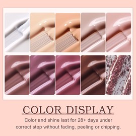 YSUVIN UV Nagellack, 10 Farben Rosa Nude Weiß Champagner Braun Glitter Gold Nagellack Set Soak-off UV Gel Nagellack für Frauen Home DIY Nail Art Salon, 8ML