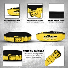 ESTREMO Weight Lifting Belt Leather courted Power Lifting Back Support for Men Women Lever Deadlift Belt Powerlifting Adjustable Buckle-Stabilizing Lower Back Support 4 Inches - Yellow (Large (32"-38"))