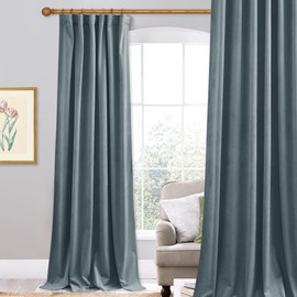 StangH Stone Blue Velvet Curtains 90 inches - Back Tab Room Darkening Soundproof Window Treatments for Nursery Baby, Elegant Home Decor for Dining Room, W52 x L90, 1 Panel
