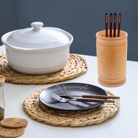 Operitacx Bamboo Chopstick Holder Farmhouse Utensil Holder Cutlery Organizer Cutlery Holder Wood Utensil Crock Chopsticks Holder Rustic Spatula Holder Fork Holder Flatware Tableware Brush