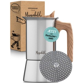 Morgenheld Espresso Maker Stainless Steel with Reducing Strainer - Choice of 3-6 Cups (300 ml) - Suitable for Induction Cookers - Mocha Pot with Dishwasher Safe Insert