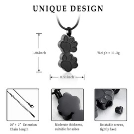 Pet Urns for Dogs/Cats - Pet Urn - Pet Ashes Necklace - Paw Print Urn Necklace with Mini Keepsake Urn Memorial Ash Jewelry