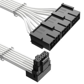 Agtray PCI-e 5.0 Cable Extender 90 Degree Angle, 12VHPWR Connector 16Pin(12+4) Male to 3x8Pin Female 16AWG Sleeved Power Extension Cable for GeForce RTX 4090 4080 3090Ti (12.6in, White)