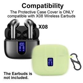 smaate Earbuds Case Compatible with TAGRY X08 Wireless Headphone, Silicon Protective Cover with “S” Shaped Dual Carabiner, with Window for LED Display (Night Yellow)