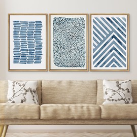SIGNWIN Framed Canvas Print Wall Art Set Blue Geometric Pastel Line Illustrations Modern Bohemian Colorful Ultra for Living Room, Bedroom, Office - 16"x24"x3 Natural