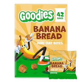 Goodies Banana Bread Mini Oat Bites, Dried Fruit & Grain Snacks for Kids 4+, No Added Sweeteners, Gluten Free, Non-GMO & Nut-Free, 42 Snack Packs (6 Boxes)