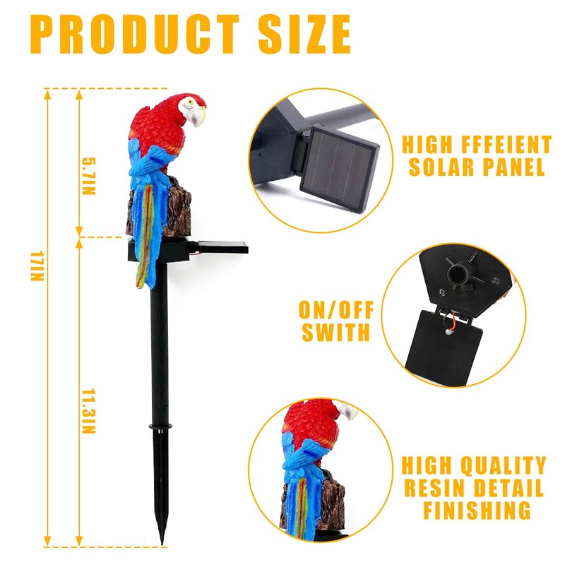 Solar Parrot Statue Garden Stakes - Outdoor Decorative Lighting, Ideal