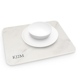 KJ2M Stone Dish Drying Mat for Kitchen Counter- Eco-Friendly Ultra Absorbent Heat Resistant None Slip Diatomaceous Earth Sink (15.7x11.8 inch, White Marble)