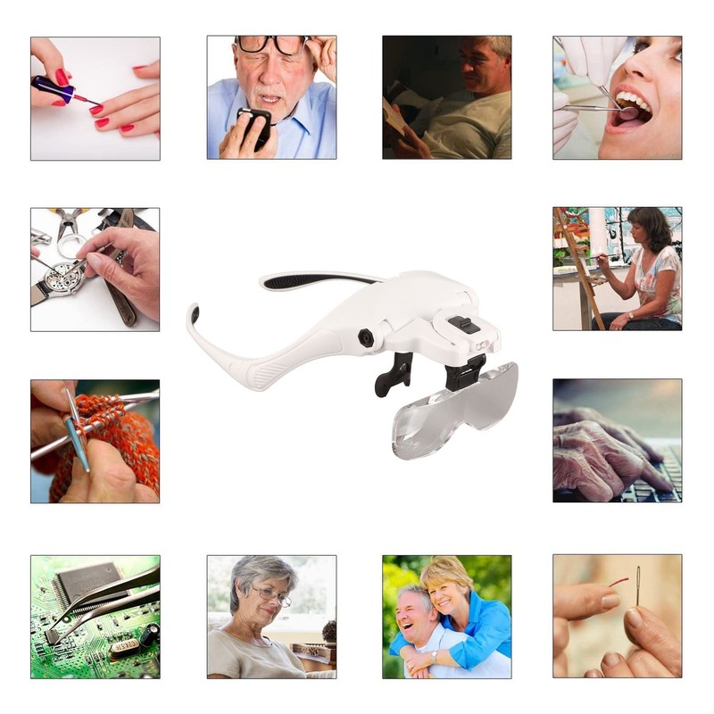 Head Mounted Magnifying Glass 2pcs LED Light Adjustable Rechargeable Headband