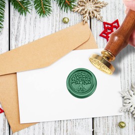 Foonii Foonii 200 Stück Siegelwachs Perlen Set Wachssiegel Stempel mit 1 Siegelstempel, 1 Schmelzlöffel, 4 Teelichte | Siegellack Perlen Set für Umschlag/Einladungen/Karten/Geschenk (Lebensbaum,Grün)