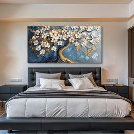 SERIMINO Gold Tree of Life Large Wall Art, Abstract Tree Oil Painting Art Prints, Cherry Blossom Flower Canvas Art Wall Decor, Modern Aesthetic Wall Pictures for Living Room Bedroom Office 30"X60"