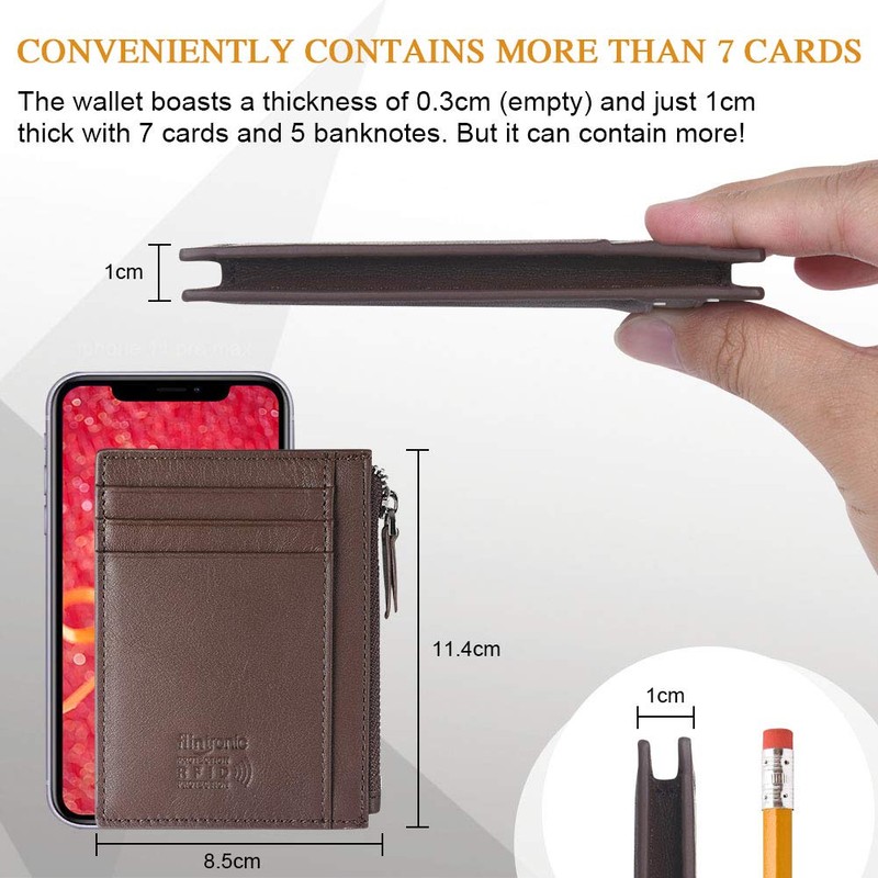 Flintronic Small Wallet, Leather, Business Card Holder with Coin Pocket